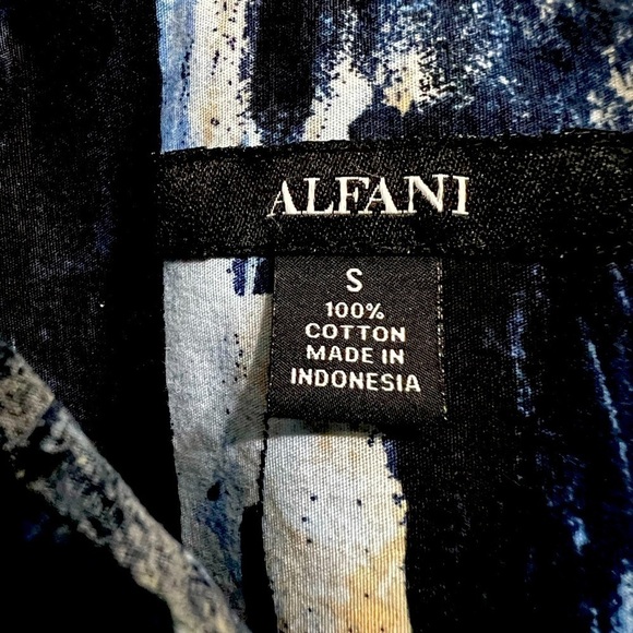 Alfani Short Sleeve Patterned Shirt with Dark Navy and Multi Color Washes Small - Picture 4 of 5